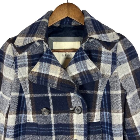 Abercrombie & Fitch Womens Plaid Wool Cropped Peacoat Jacket XS Blue Y2K Preppy - Picture 6 of 13